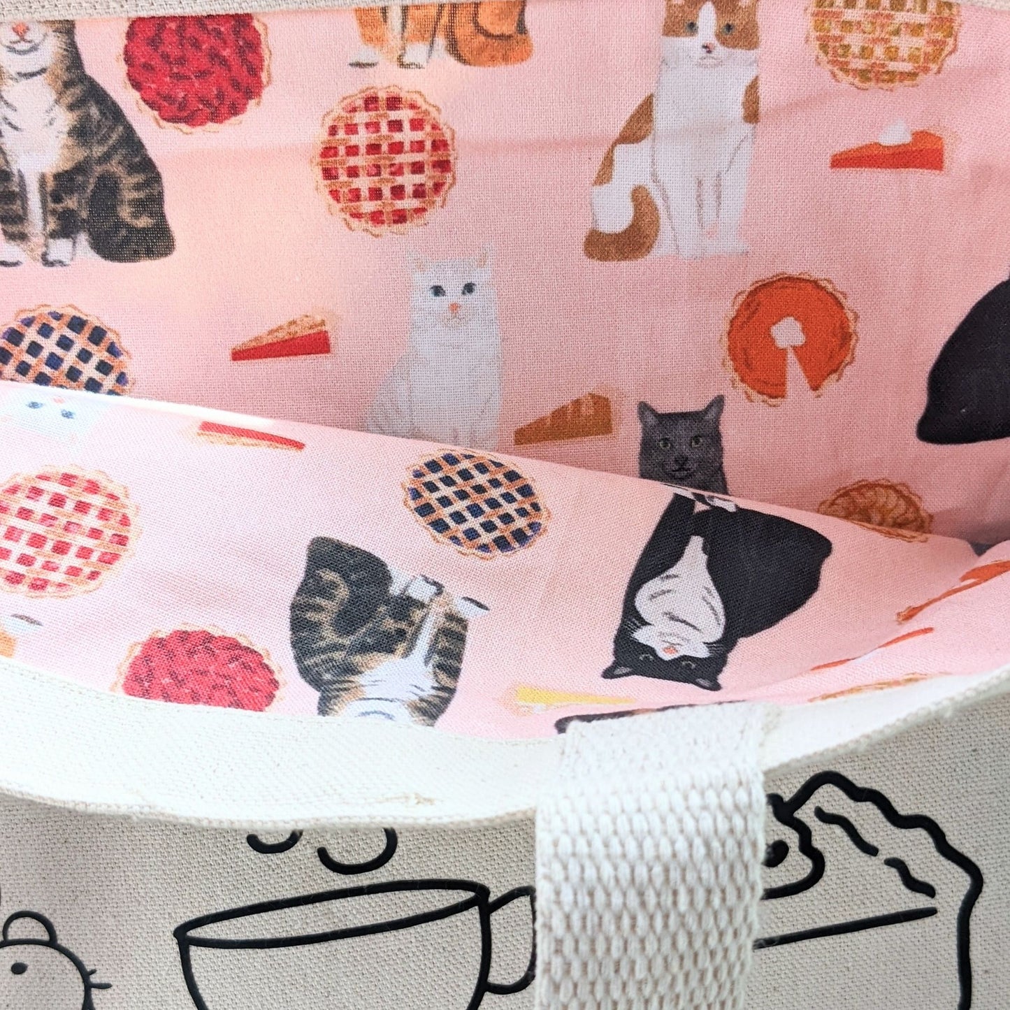 Cats, Coffee & Pie Canvas Tote Bag With Fabric Lining