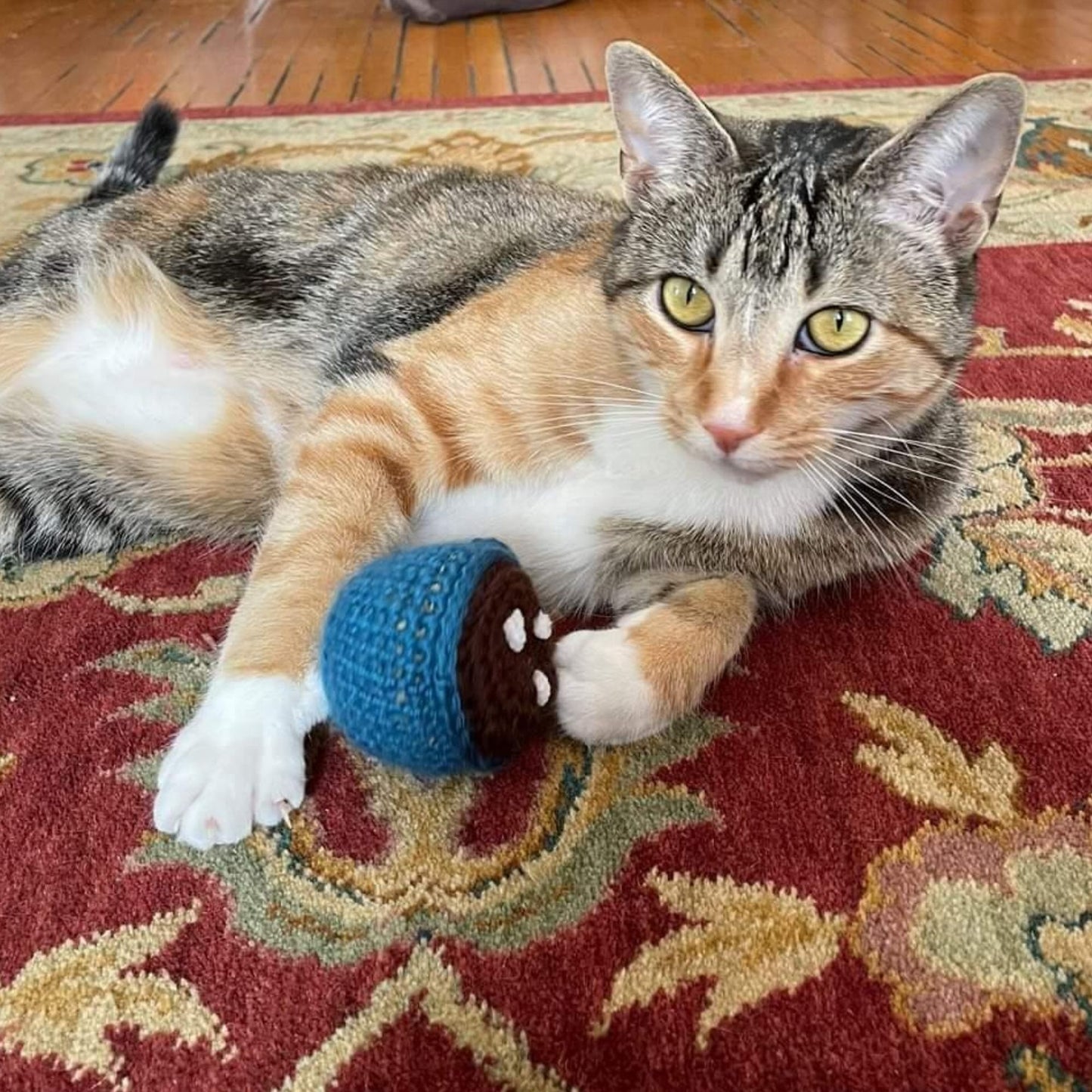 Hot Chocolate Catnip Mug w/ Rattle, Hand Crochet Cat Toy