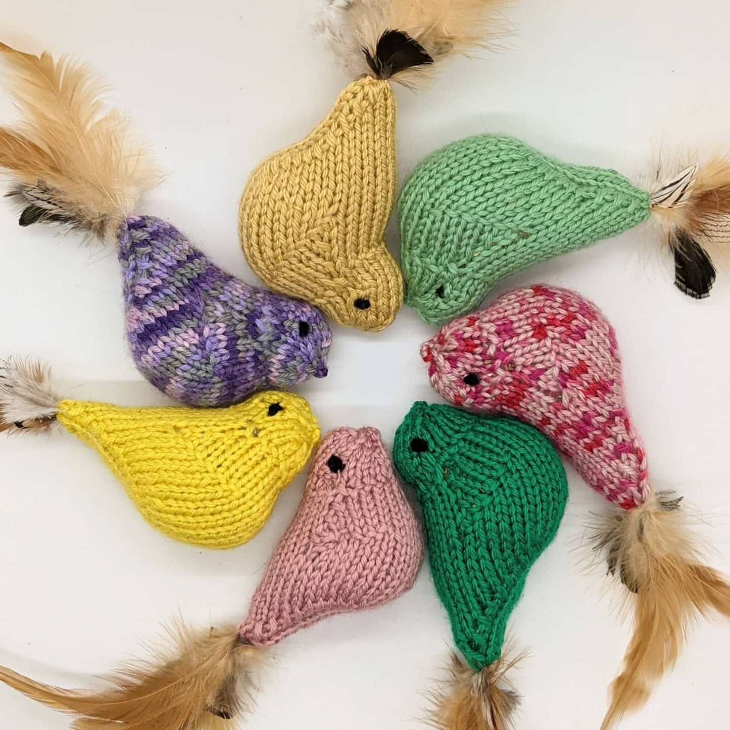 Hand-Knit Bird Cat Toy With Feathers and Catnip