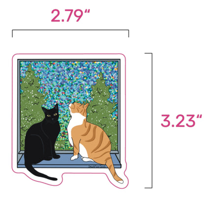 Winter Window Cat Glitter Vinyl Sticker