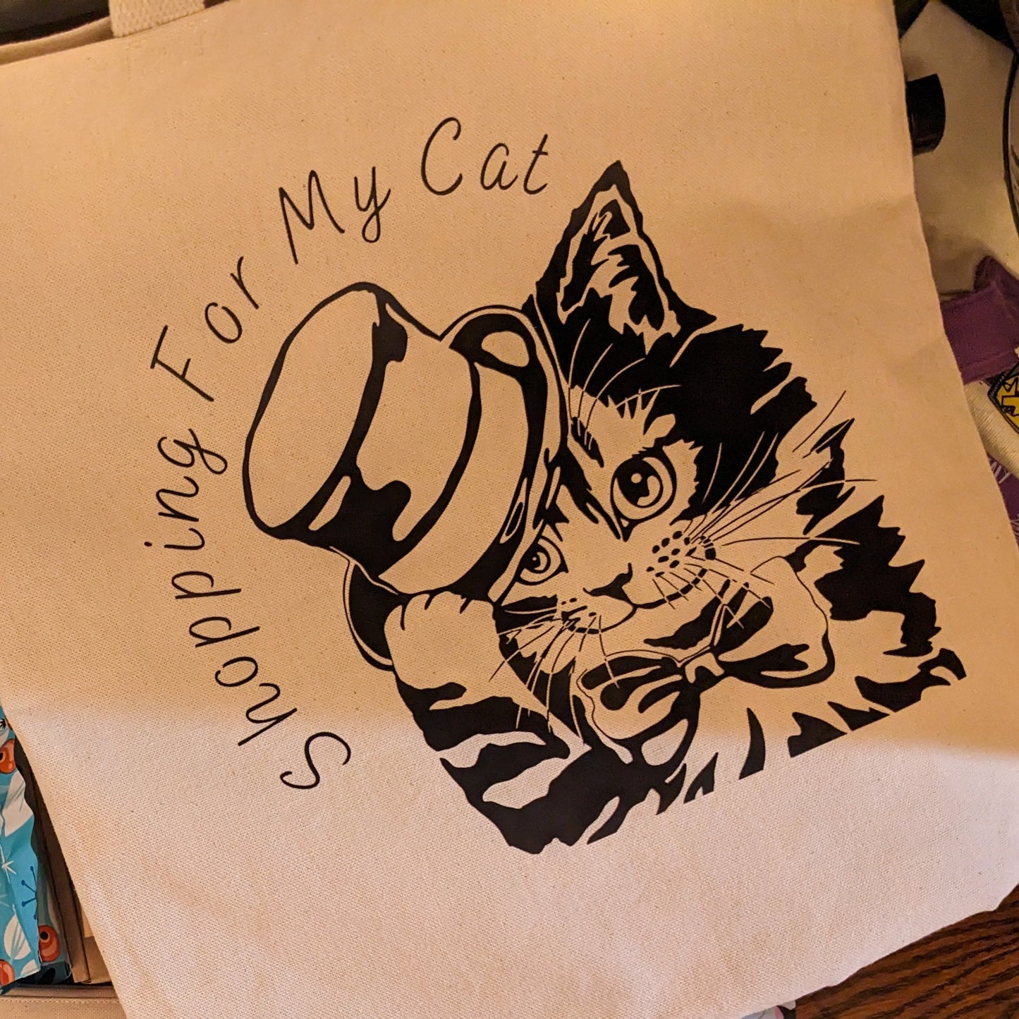 Shopping For My Cat Canvas Tote Bag With Fabric Lining