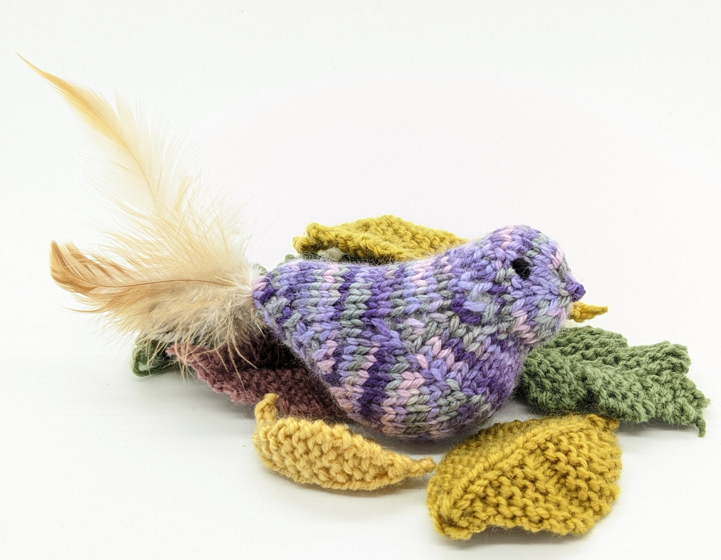 Hand-Knit Bird Cat Toy With Feathers and Catnip