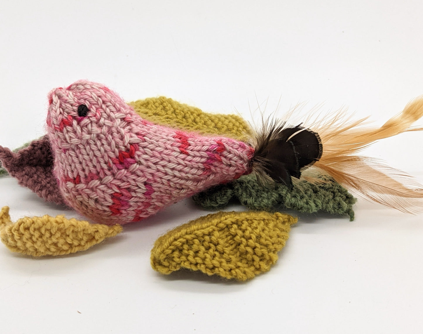 Hand-Knit Bird Cat Toy With Feathers and Catnip