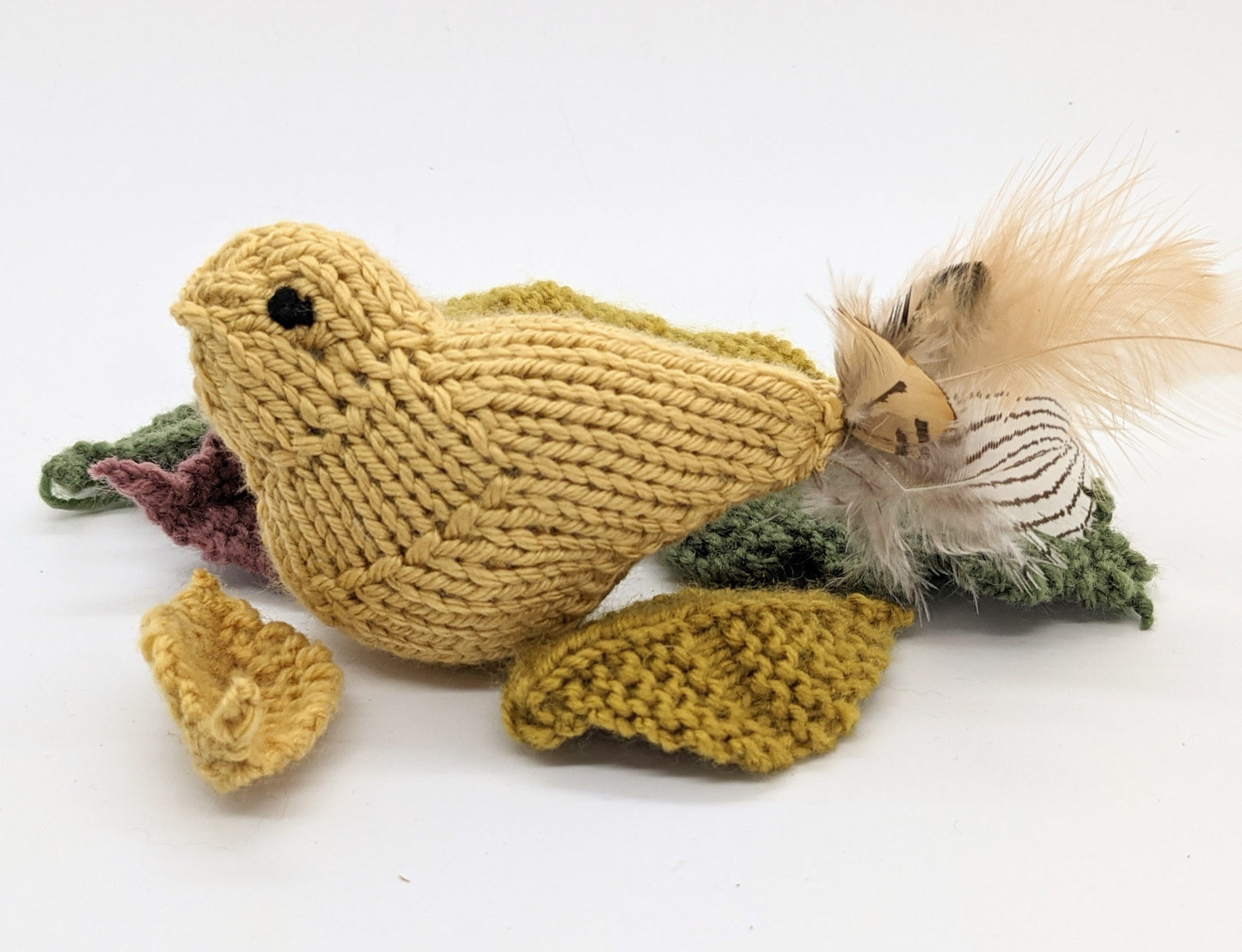 Hand-Knit Bird Cat Toy With Feathers and Catnip