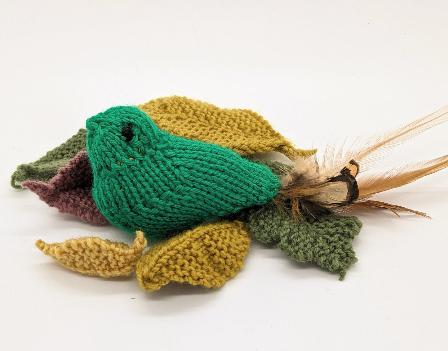 Hand-Knit Bird Cat Toy With Feathers and Catnip