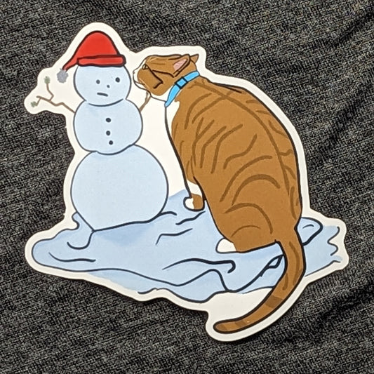 Worried Snowman Cat Vinyl Sticker