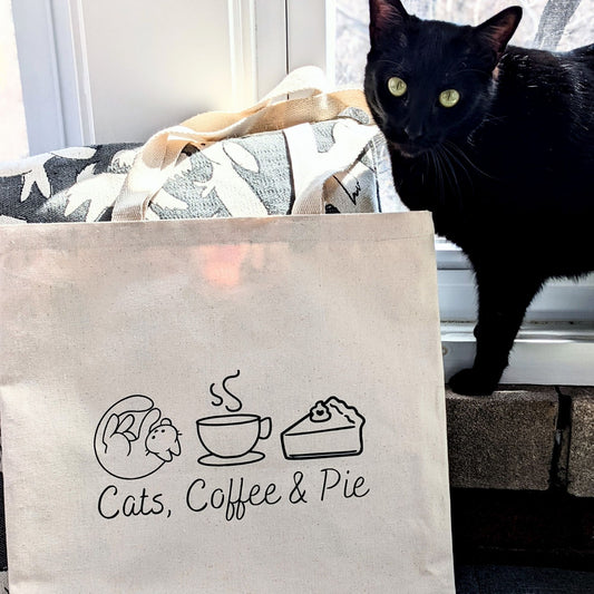 Cats, Coffee & Pie Canvas Tote Bag With Fabric Lining
