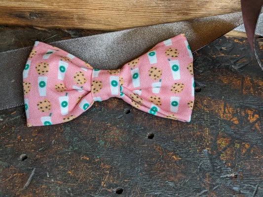 Milk and Cookies Pink Print Pet Bow