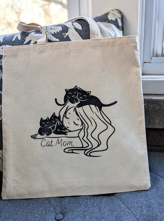 Cat Mom Canvas Tote Bag With Fabric Lining