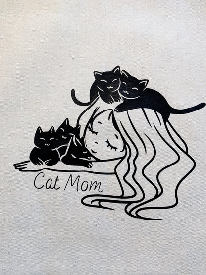 Cat Mom Canvas Tote Bag With Fabric Lining