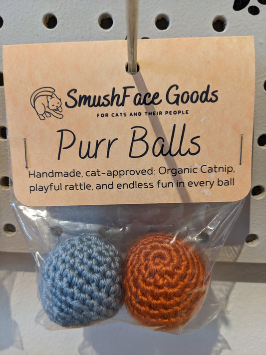 Purr Balls, Hand Crochet Cat Toy w/ Rattle