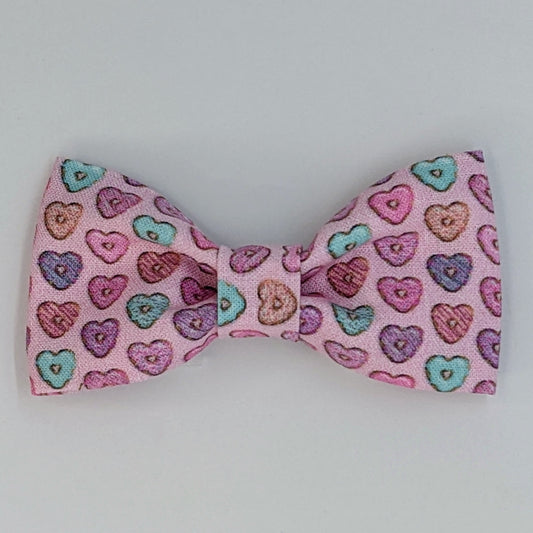 Donut Hearts Pink Print Pet Bow