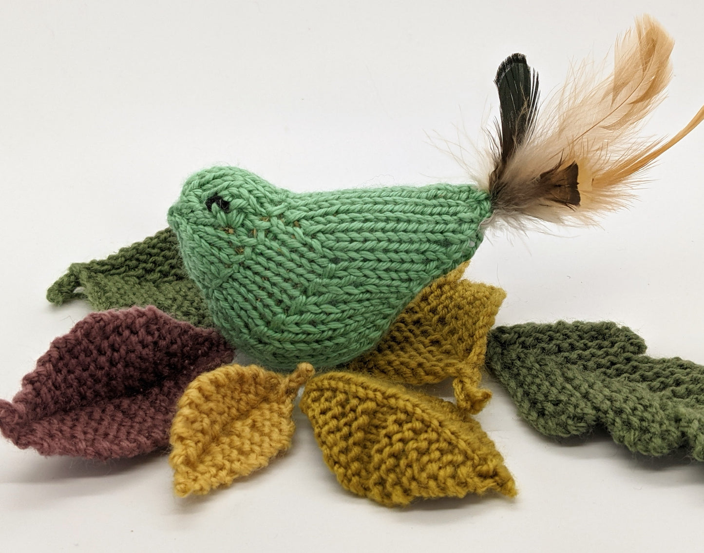 Hand-Knit Bird Cat Toy With Feathers and Catnip