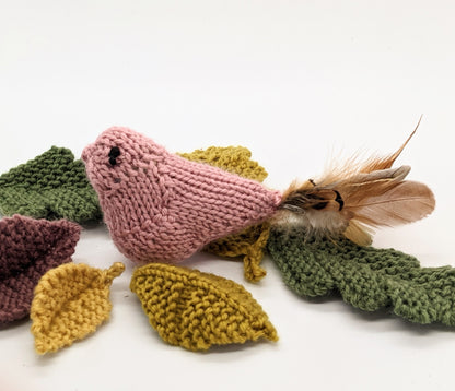 Hand-Knit Bird Cat Toy With Feathers and Catnip