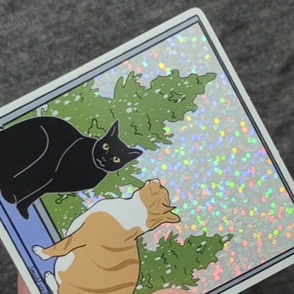 Winter Window Cat Glitter Vinyl Sticker